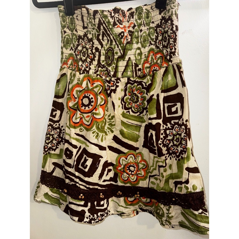 Vtg Y2K Dolled Up by F.A.N.G Sz M Smocked Tube Top Floral Beaded Boho Hippie - Picture 5 of 10